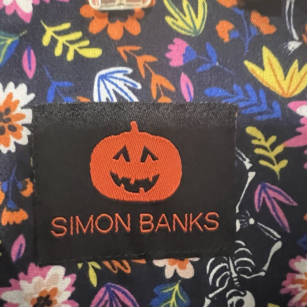 Simon Banks Multicolor Halloween Skeleton Floral Button Down Shirt Men's M - Picture 5 of 11
